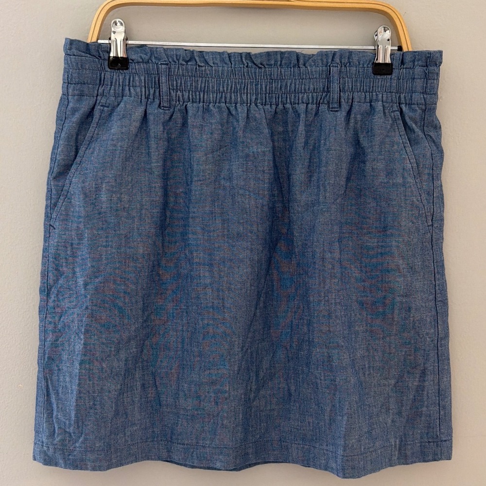 J.Crew Women Large Re-Imagined Blue Chambray  Waist‎ Mini Skirt Pockets